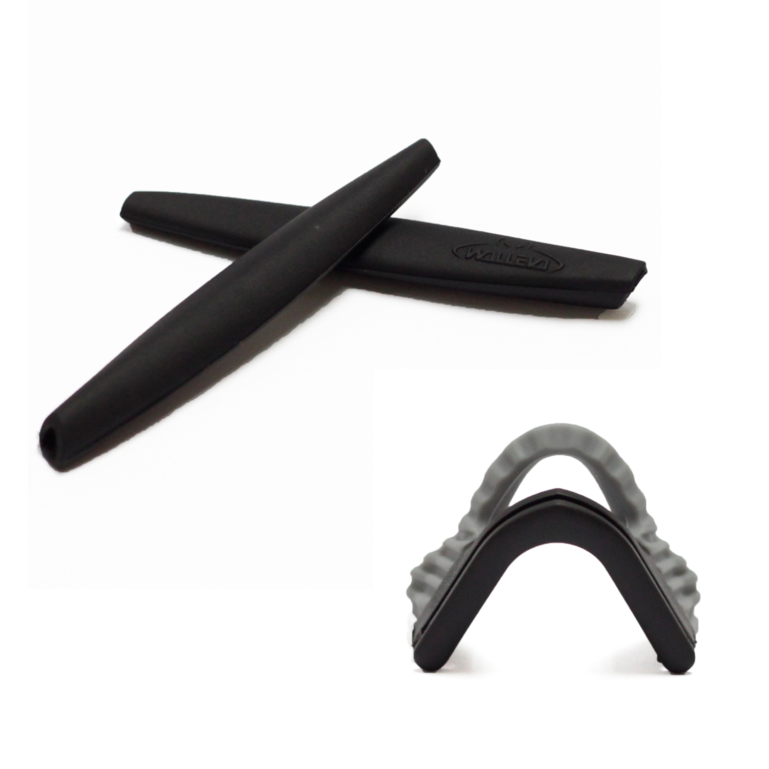 New Walleva Black Earsocks + Gray Nosepads For Oakley M Frame